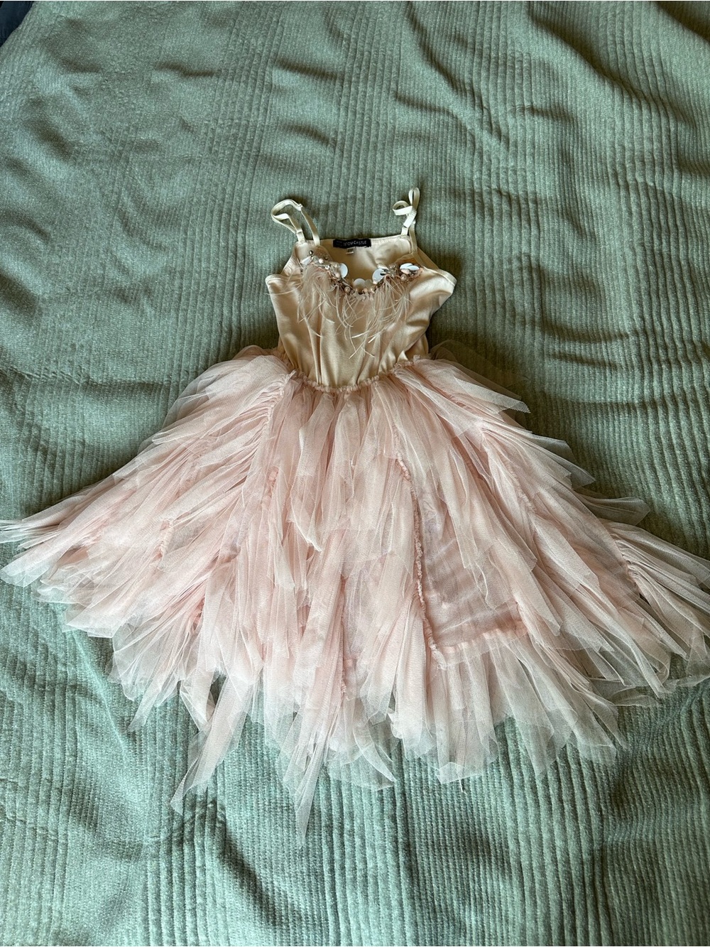 IBTOM Castle Princess Feather Tulle Tutu Dress, Size 120 Girls (5-6)
